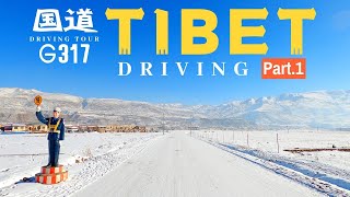 Winter Snow Driving Tour of Tibet, China on Icy Road in 4K UHD