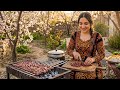 Village Cooking: Traditional Beef Liver Kebab in a Blooming Spring Garden | Kurdish Style#Village