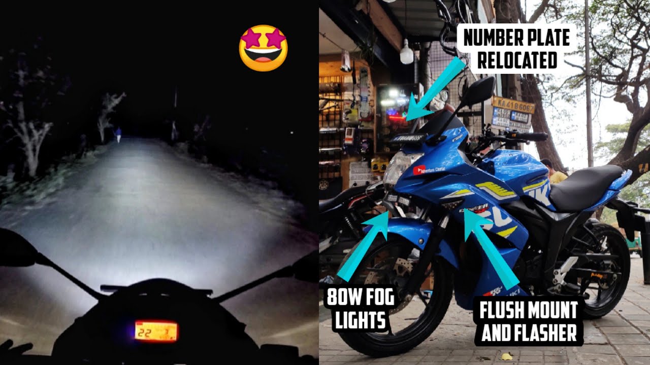 Best FOG light For bike HJG 80w Pair Bangalore Gixxer SF Insane illumination YouTube