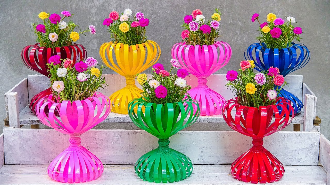 Creative Ideas, Recycle Old Plastic Bottles into Moss Rose Pots Lanterns Decorated For Garden