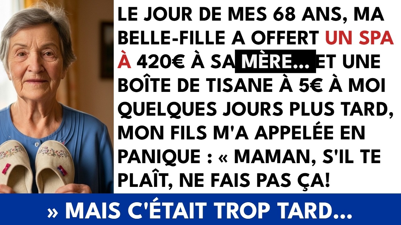« Ce n’est pas la tisane. » Mon fils venait de poser deux paquets sur la table basse. Un grand, ruban doré, pour sa belle-mère : un spa à Évian, quatre cent vingt euros. Un petit, dans un sac...