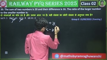 20. The sum of two numbers is 20 and their difference is 16. The ratio of the larger number to the