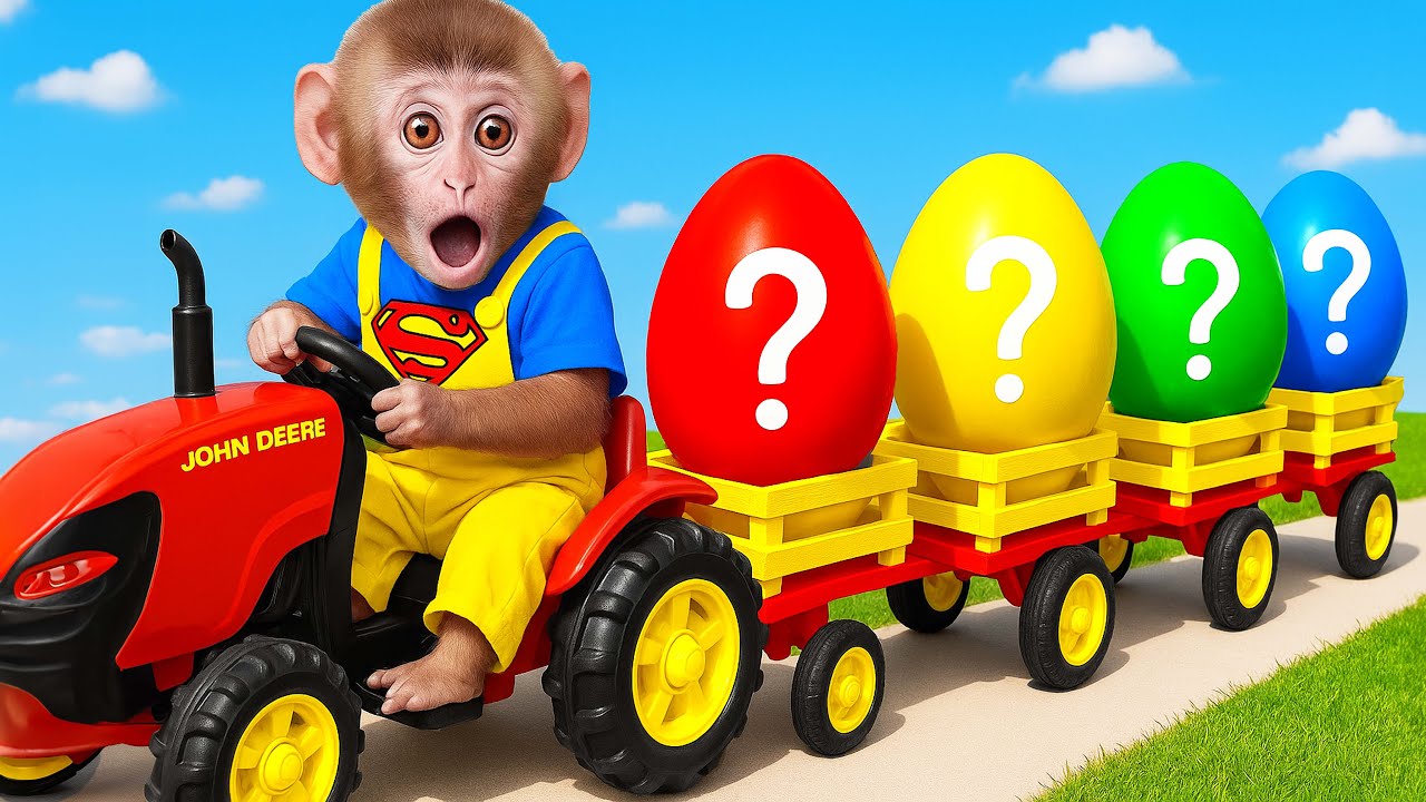 Bebé Mono BaBa hace el reto de limpiar la casa y come dulces coloridos deliciosos - MONO BABA ESP