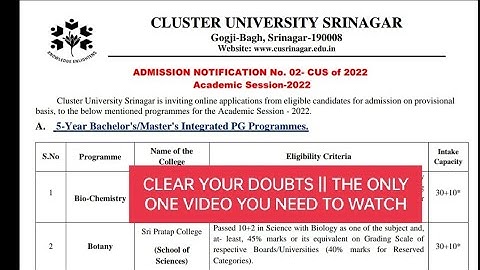 CLUSTER UNIVERSITY SRINAGAR || ADMISSION NO. 02 || INTEGRATED PROGRAMMES ( 3+2 ) || DETAILED VIDEO