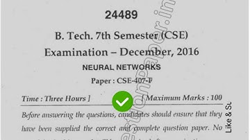 2016 Mdu BTech 7th Sem Nurel Network Question Paper #MduQuestionPaper