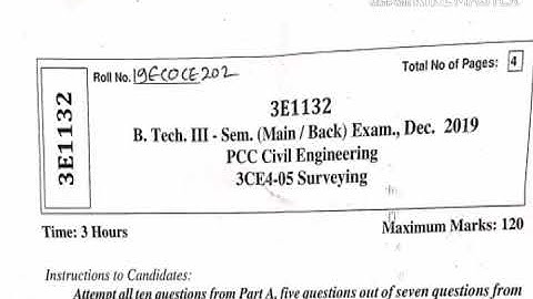 #B.TECH# # 3RD SEMESTER#  # CIVIL ENGINEERING PAPAR SURVEYING 2019#