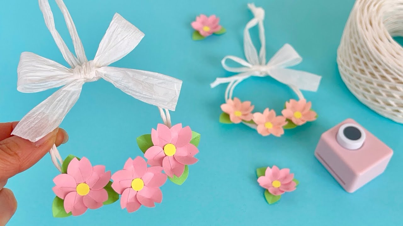 How to make Paper String＆Cherry Blossom Small Wreath / 紙紐で作る
