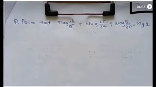 Prove that : - 7log16/15+5log25/24+3log81/80=log2 | Full detailed solution |