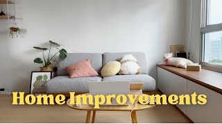 Home Improvements (3-Room Flat): New Covers for MUJI Sofa, Taobao Bedroom Curtains, MUJI Slim Rack
