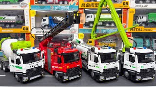 Realistic Diecast Trucks Collection: Mixer Truck, Fire Truck, Concrete Pump & Dust Suppression Truck
