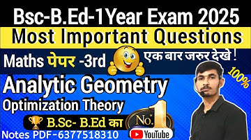 Bsc bed 1st year maths 3rd paper most important questions 2025 l analytic geometry 🎯