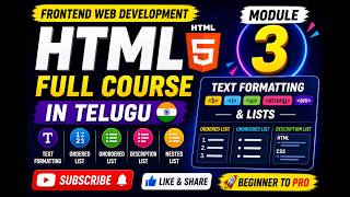 HTML Module 3 in Telugu 🔥 Text Formatting &amp; Lists | Frontend Web Development