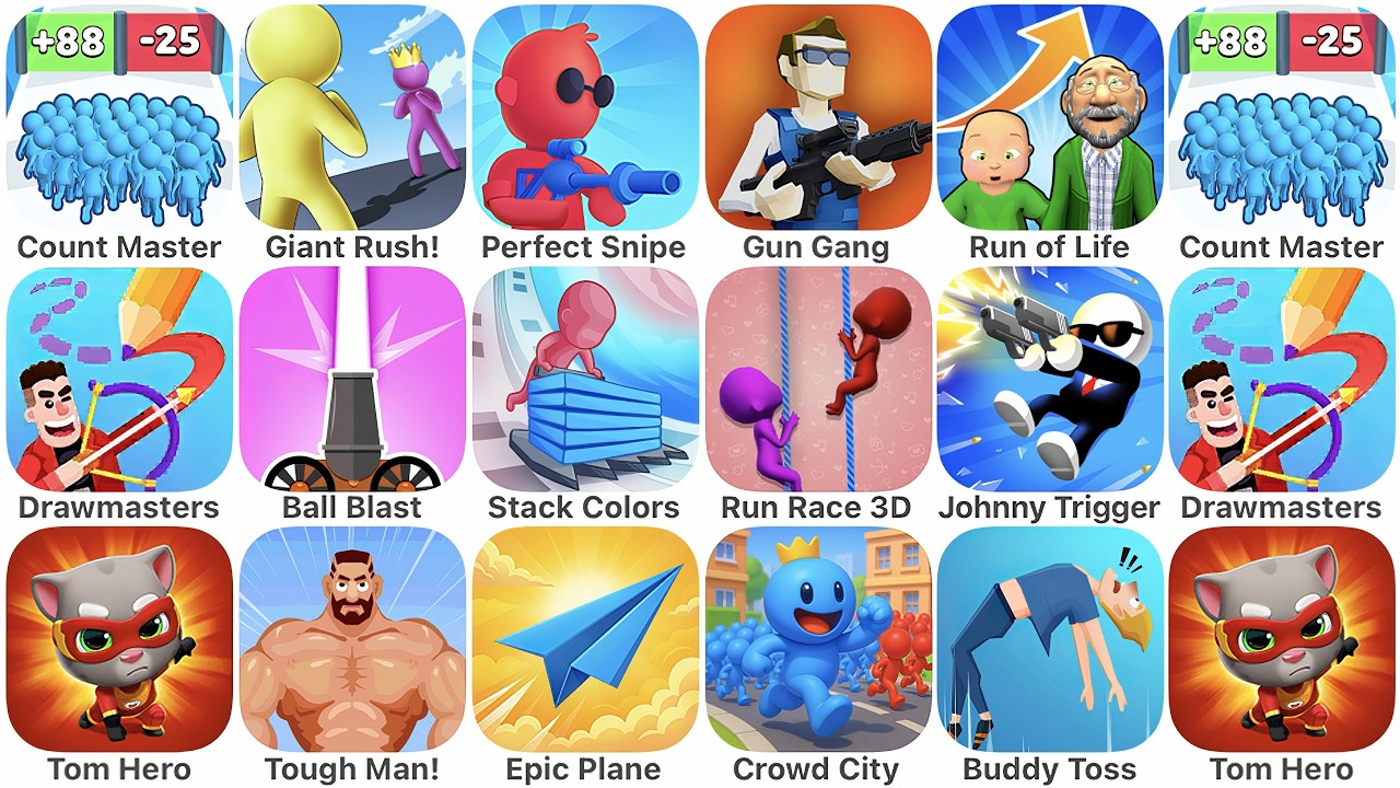 Count Master,Giant Rush,Perfect Snipe,Gun Gang,Run of Life,Count  Master,Drawmasters,Ball Blast