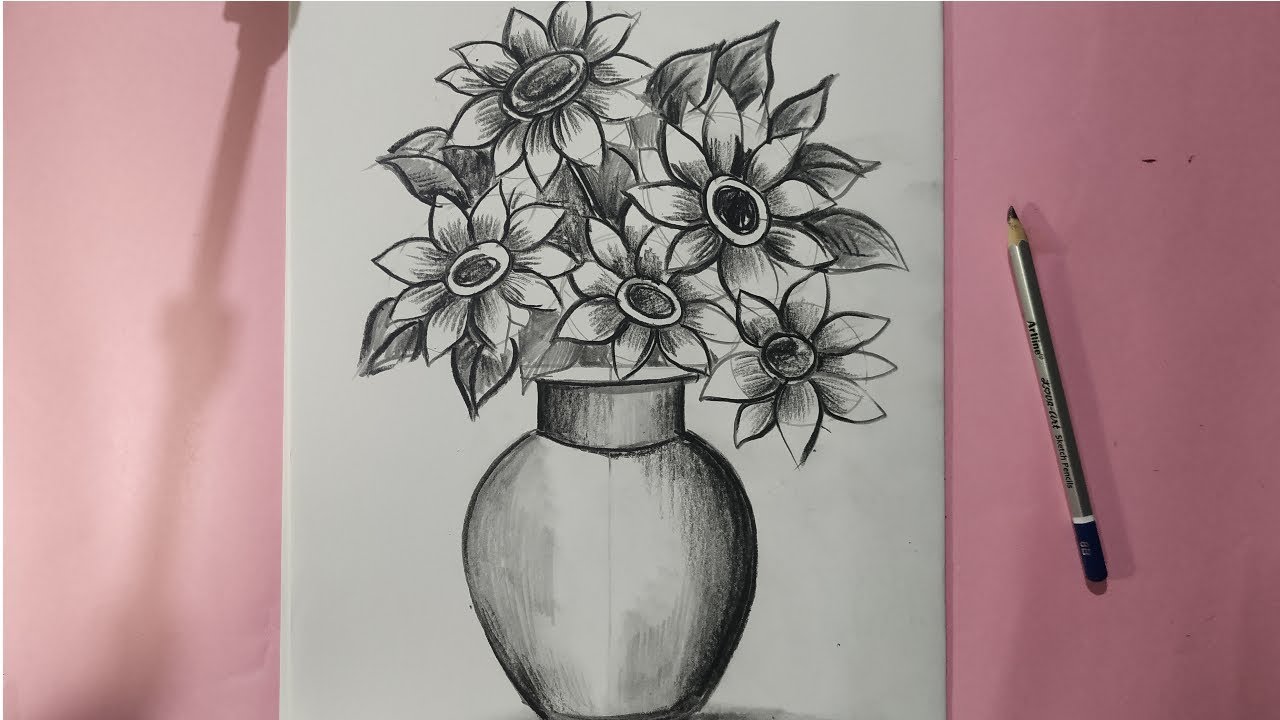 Featured image of post Flower Vase Drawing Sketch - Draw in two ovals connected by lines for the vase one above the other.