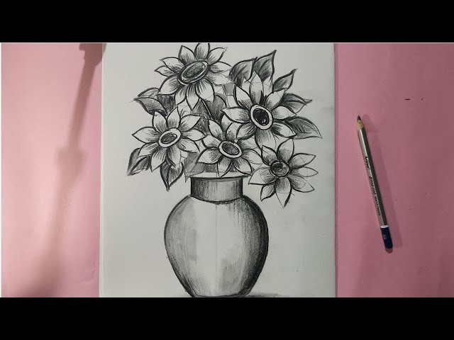 How to Draw A Tulips Flower Pot | Very Easy Pencil Drawing & Smooth Shading  | Beautiful Bouquet - YouTube