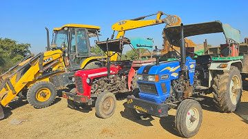 Eicher 380 3 Massey 241 Mahindra 475 Tractor Loaded with Red Mud Overturned JCB 3dx |Jcb and Tractor
