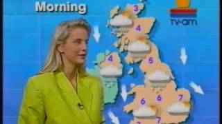 Ulrika Jonsson presenting the weather on TV-am in 1990