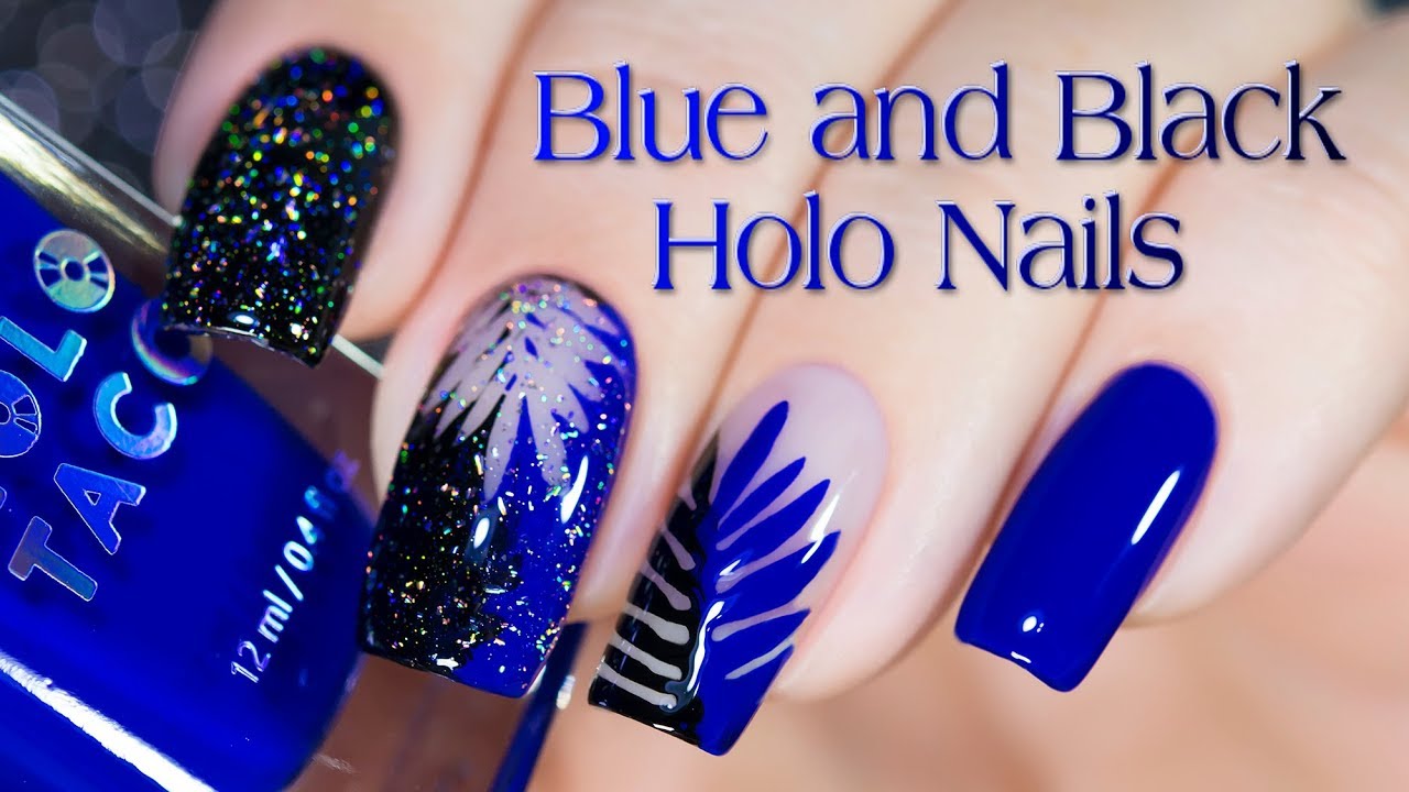 Blue and Black Holo Nails with "Holo Taco"