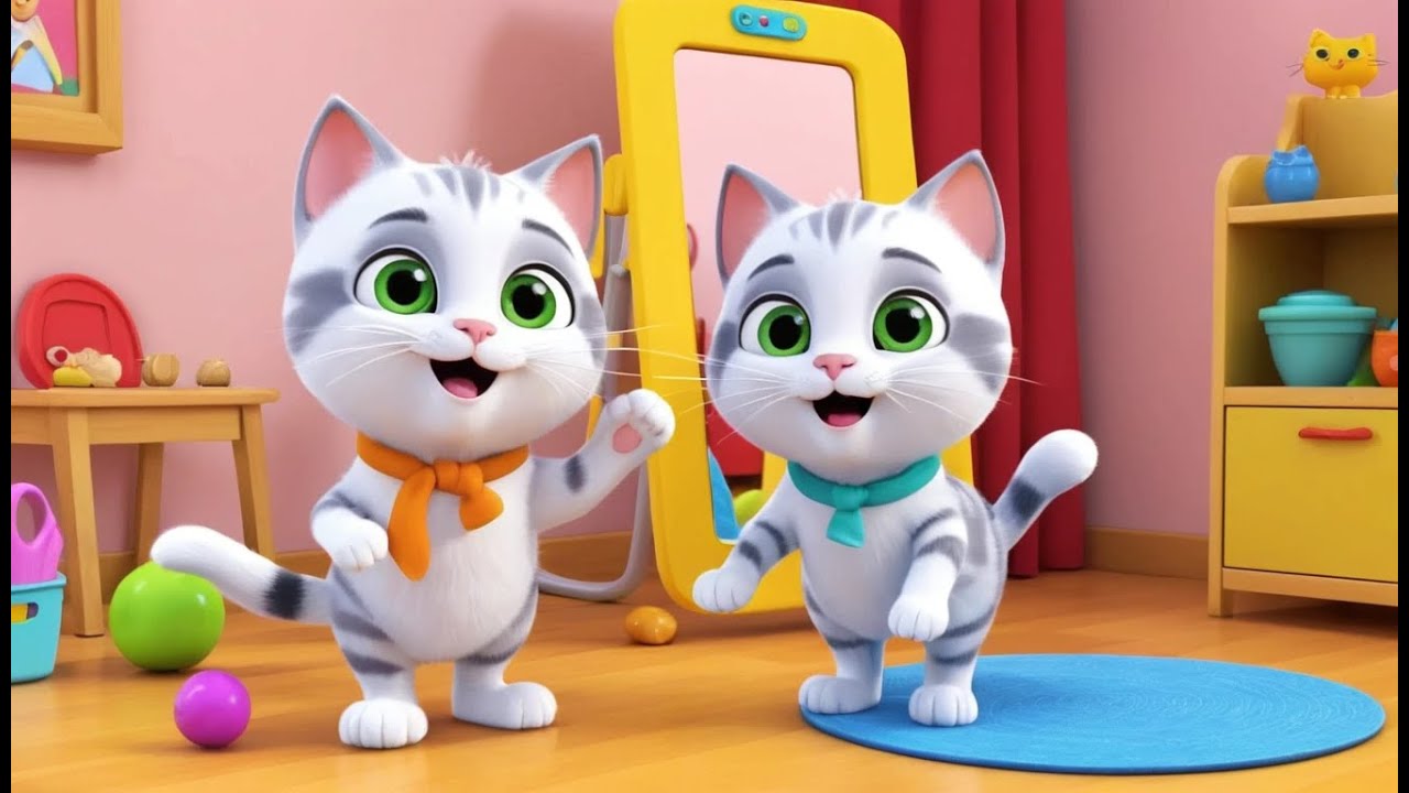 Little Cat Meowed at the Mirror | Cute and Funny Kids Nursery Rhyme Animation