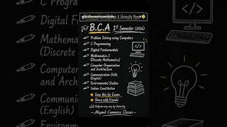 BCA 1st Semester subject 2026📒| BCA 1 year subjects in hindi 2026 |Subjects in BCA Semester 1
