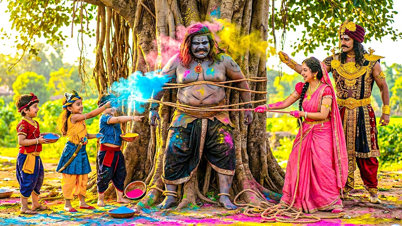 बाल कान्हा, बलदाऊ और मैया यशोदा ने राक्षस को पकड़ के रंग लगाया | यशोमती मईया के नंदलाला | Krishna