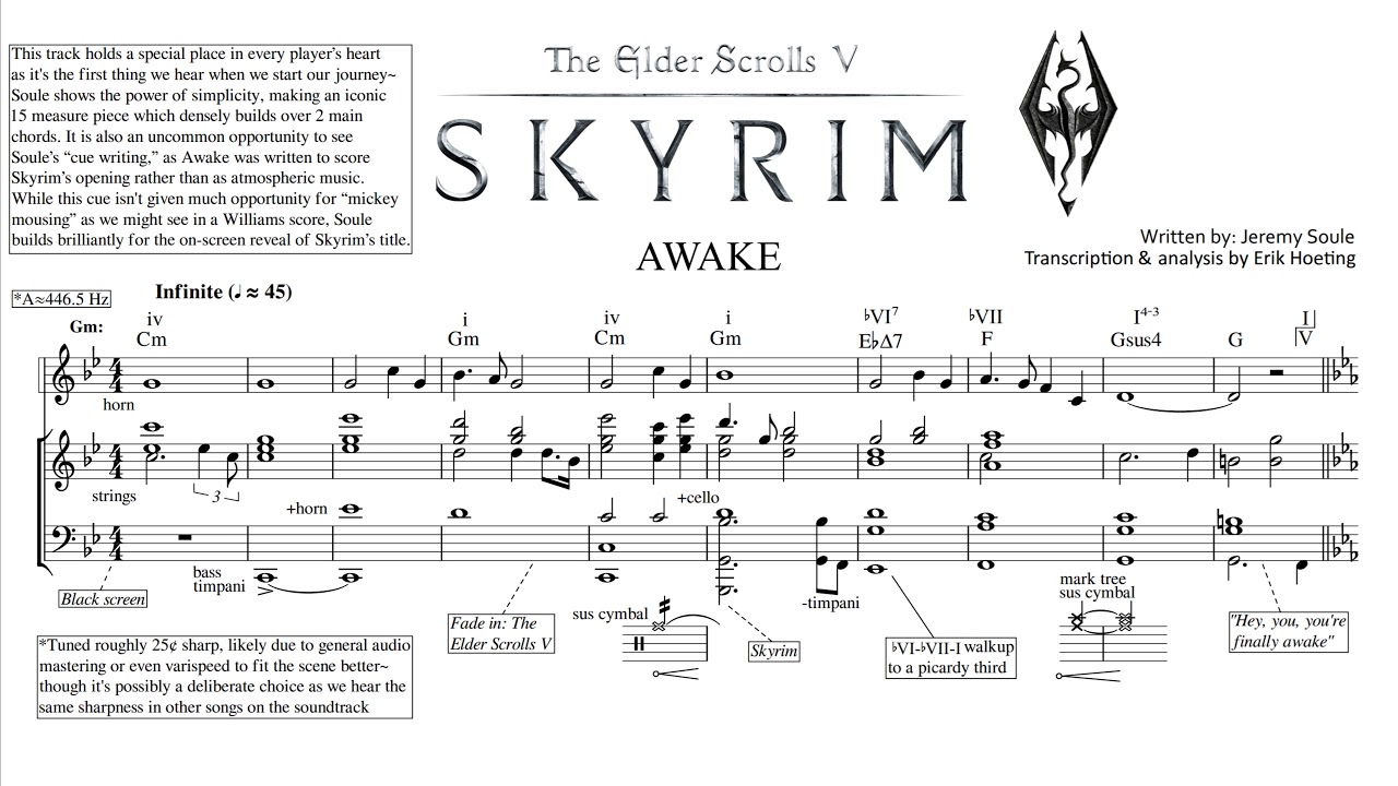 Skyrim: "Awake" - Jeremy Soule (Score Transcription & Analysis)