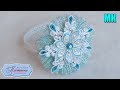 Ободок Пушистая Снежинка Канзаши МК из лент. Новинка к Новому году. Christmas Snowflake kanzashi.