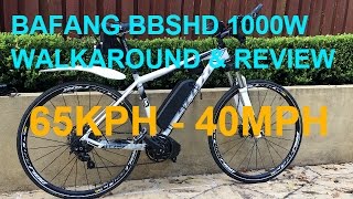 Bafang BBSHD 1000w Walk Around And Review 65kph  40mph Test Run