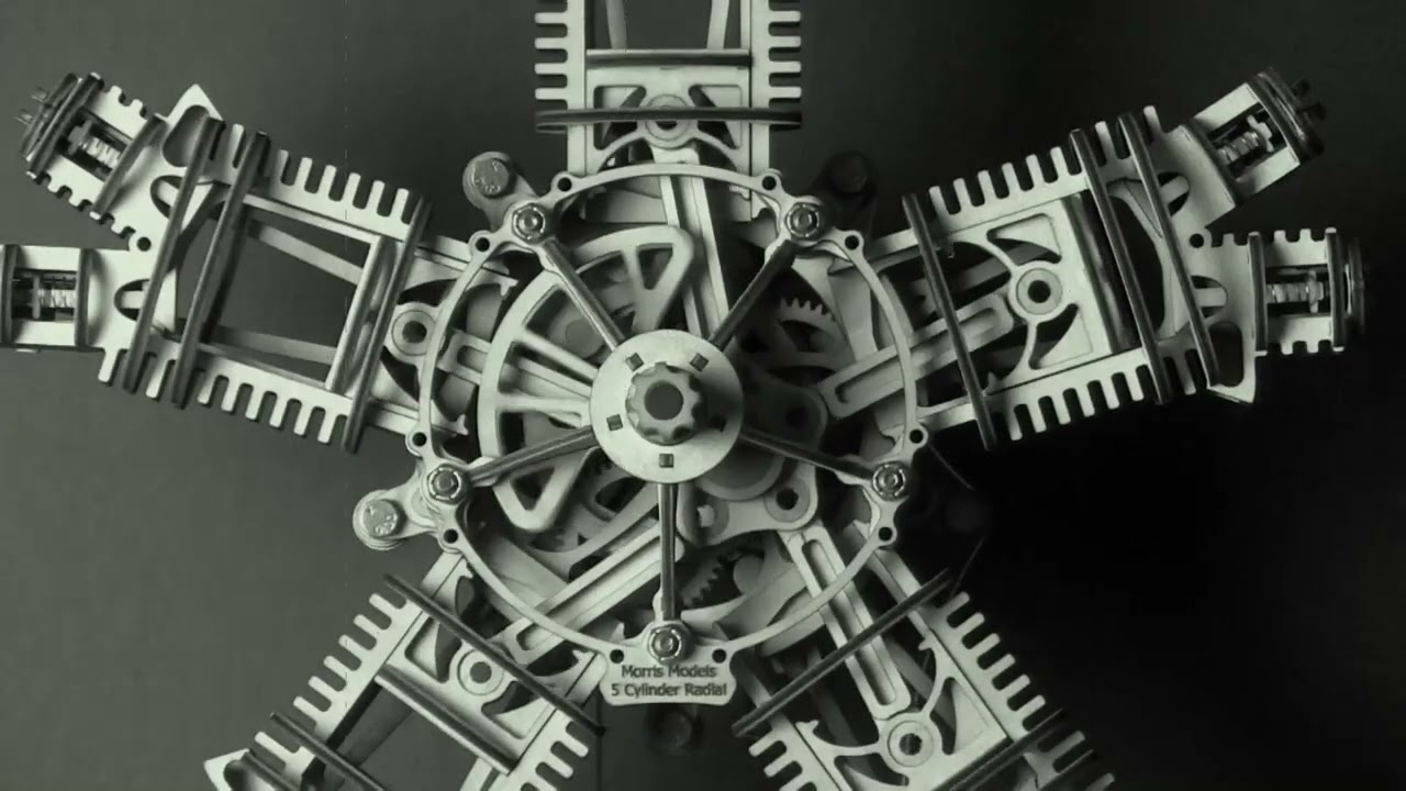 Morris Models 5 Cylinder Radial Engine on Motorized Stand