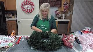 DIY Tutorial Using an Evergreen Base to Create a Candy Cane Christmas Wreath