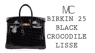 Hermès Birkin 25 Noir (Black) Crocodile Niloticus Lisse Gold