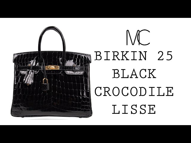 Hermes Birkin 25 Bag Black Crocodile Lisse Gold Hardware • MIGHTYCHIC • 