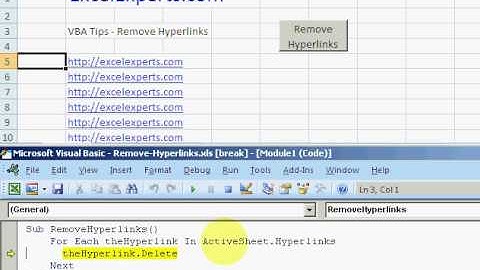 ExcelExperts.com -VBA Tips - Remove Hyperlinks