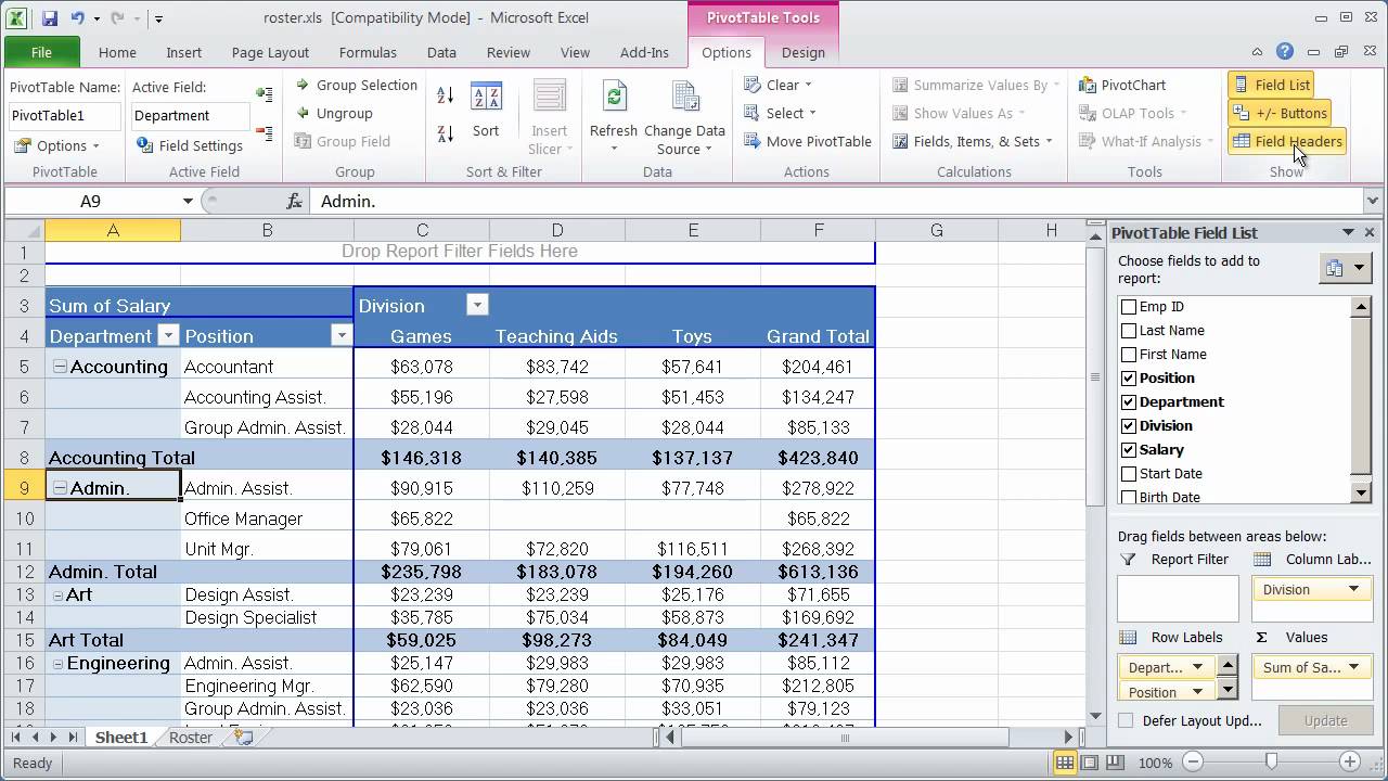 Working With Pivot Tables In Excel 2010