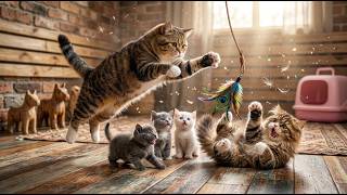 🐱💚 Relaxing Cat Video 4K: Happy Kittens Exploring with Mom | Calm Nature Sounds