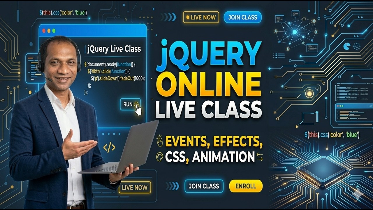 jQuery 4 Live Class for Beginners | Events, CSS, Effects and Animation ...