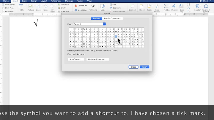 How to add keyboard shortcuts for inserting symbols in Ms. Word 2016 on a Mac?
