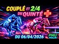 Couplé et 2sur4 du pmu quinté du jour lundi 06/04/2026