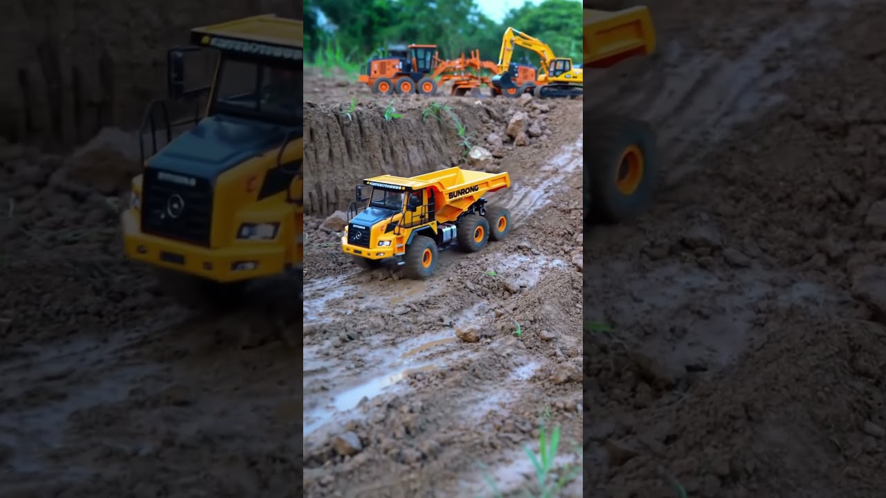 RC Dump Truck's Big Haul: Through the Muddy Trench! 🚛💨 (Miniature Construction)