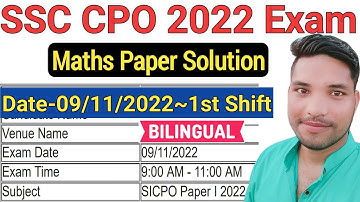 SSC CPO 2022 MATHS SOLUTION || SSC CPO 9 November 2022 1st Shift Solved Paper by Nandu Kumar
