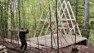 Construction of an A-shaped house in the forest. Part 1