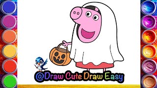 Come disegnare Peppa Pig con una sciarpa invernale | Grazioso disegno invernale per bambini screenshot 5