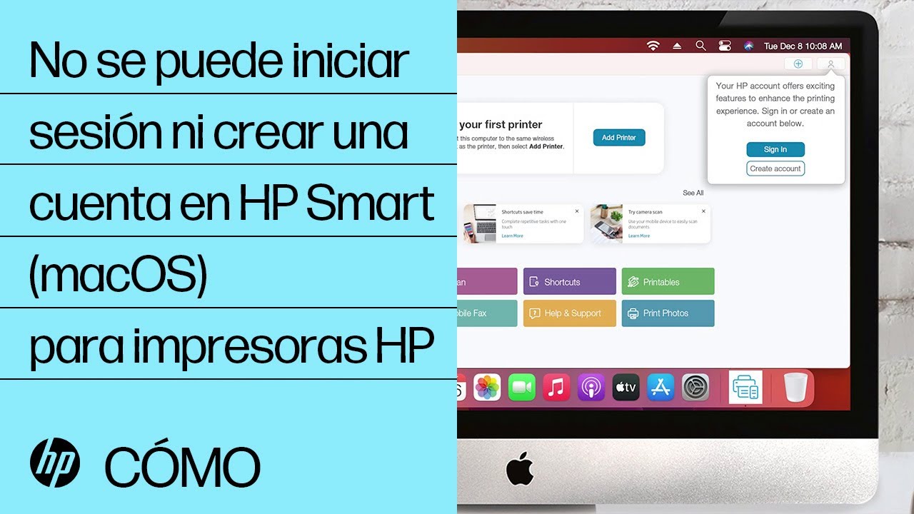 No se puede iniciar sesión ni crear una cuenta en HP Smart en macOS