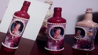 Decoupage em garrafa com efeito envelhecido