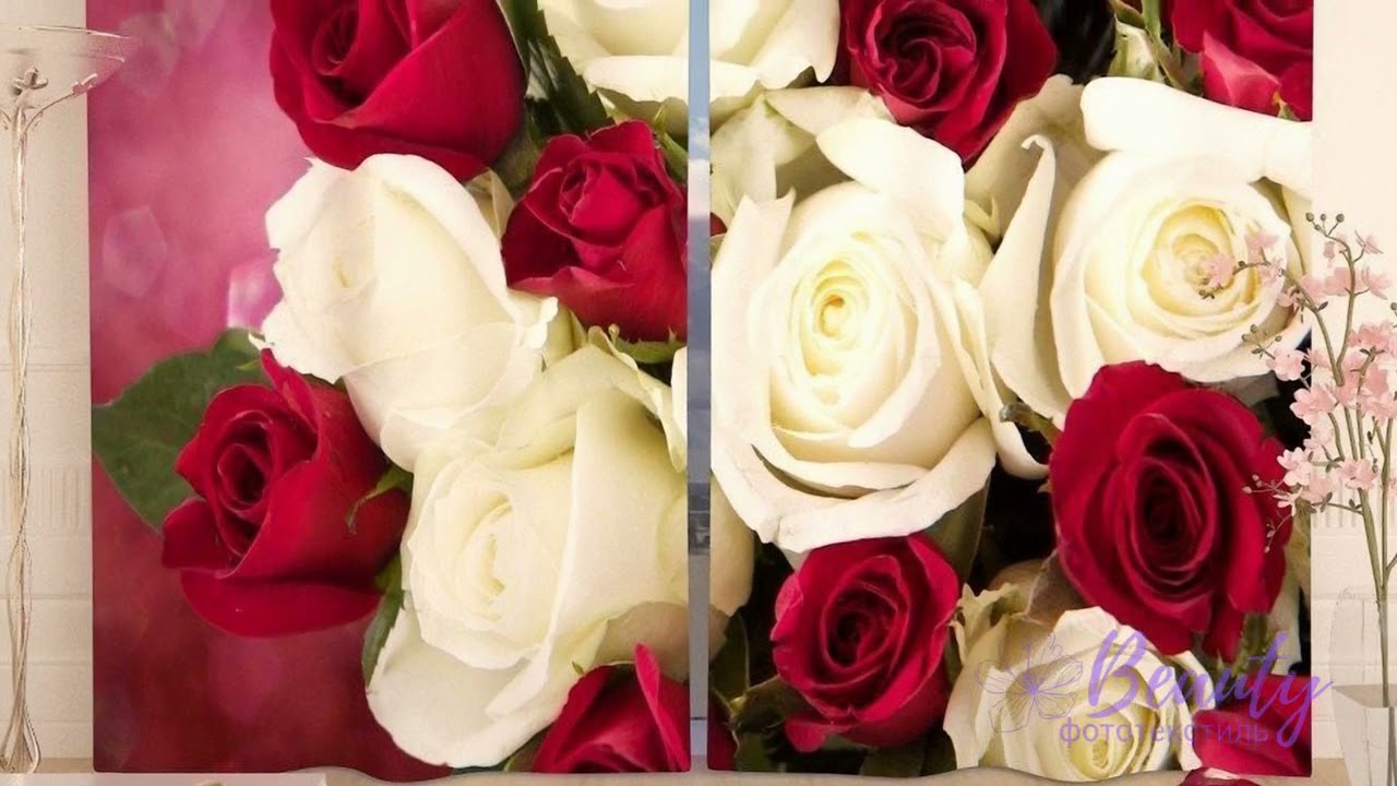 Шторы Бело бордовый букет роз 22526