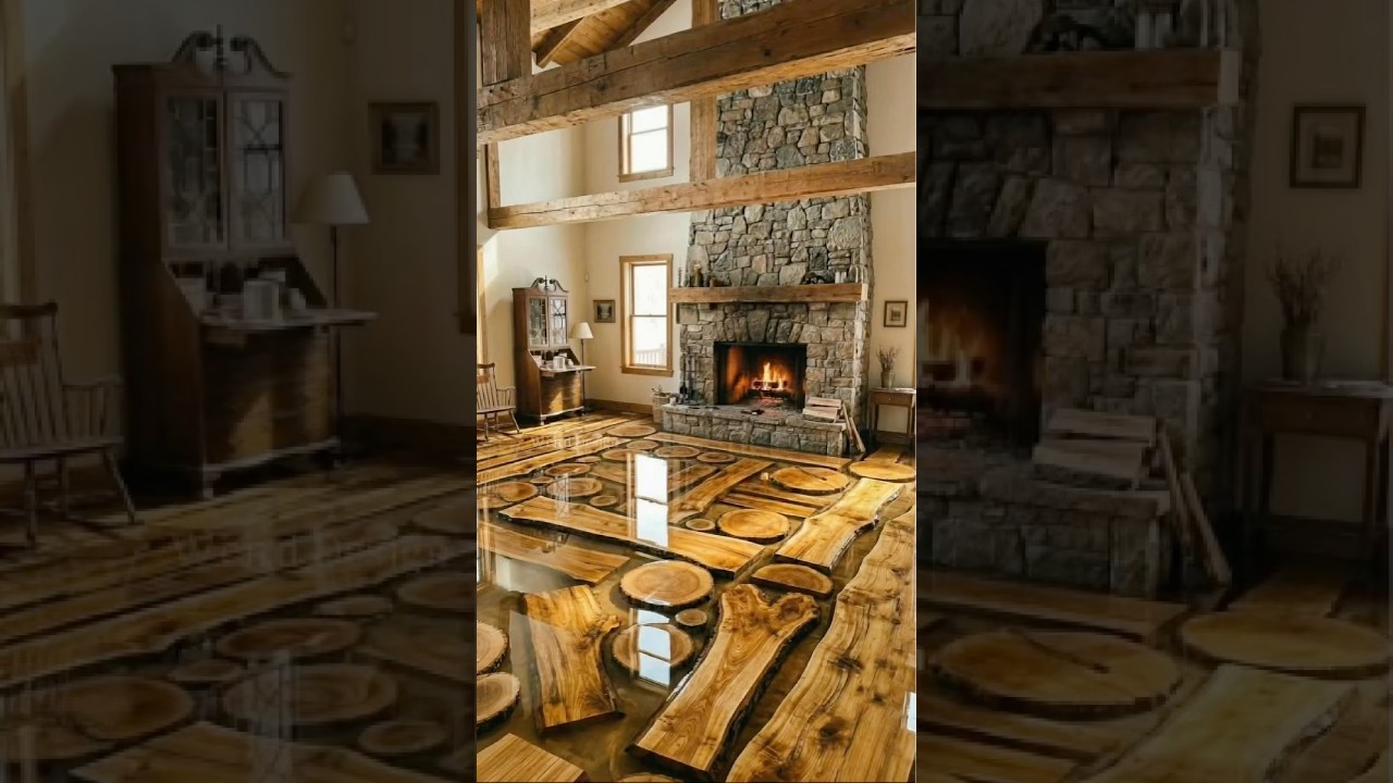 Turning this rustic living room into a stunning epoxy wood floor! 🪵🔥