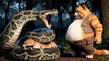 Fat Cat Saves Baby Deer from Giant Python Attack | Animal Rescue