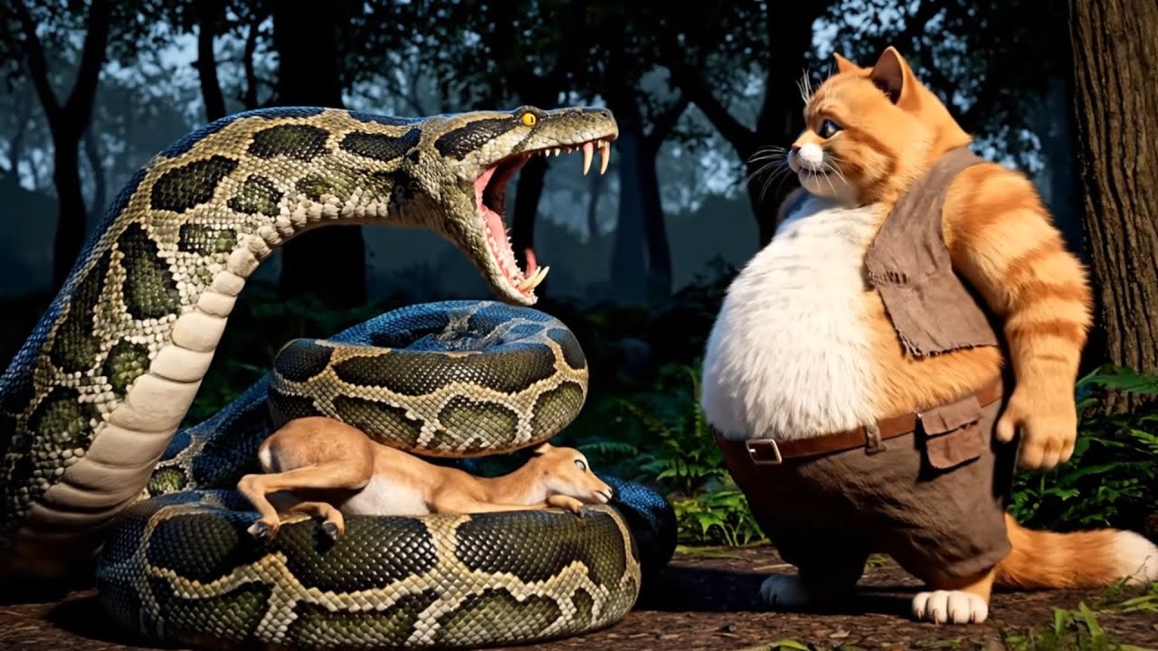 Fat Cat Saves Baby Deer from Giant Python Attack | Animal Rescue - YouTube