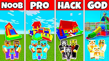 Minecraft: FAMILY FUNNY WATERSLIDE HOUSE BUILD CHALLENGE - NOOB vs PRO vs HACKER vs GOD in Minecraft