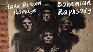 Hand-Drawn Homage: Recreating Queen's Bohemian Rhapsody Poster in Charcoal & Chalk